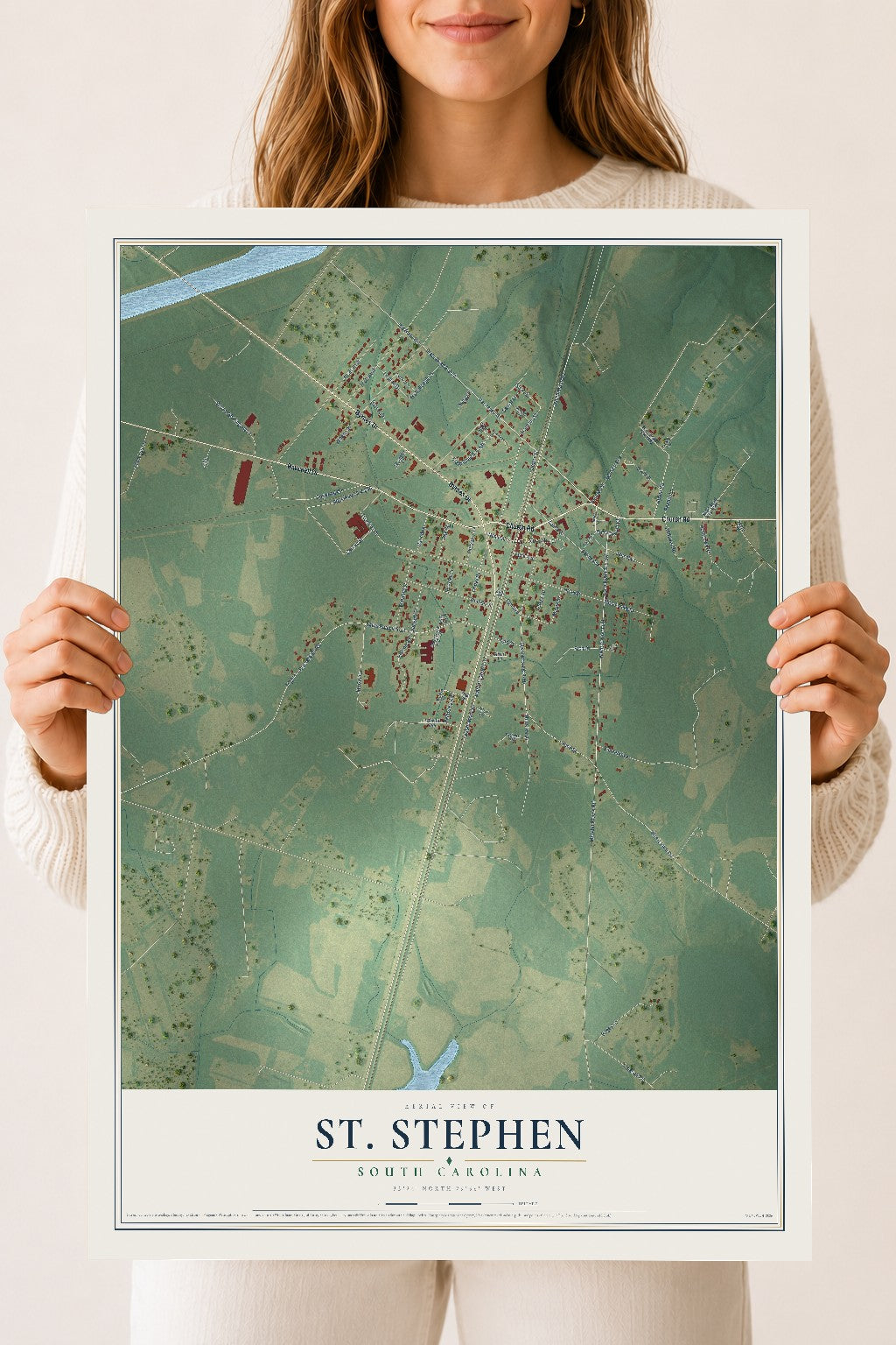Map of St. Stephen, South Carolina, 18 x 24 inch unframed archival matte print