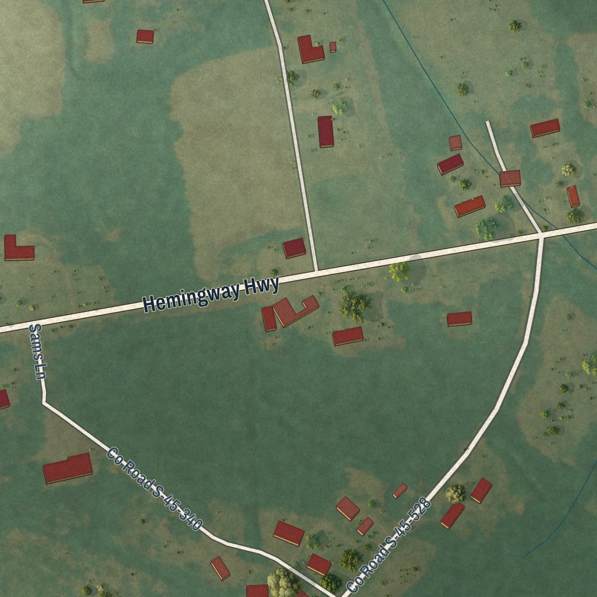 Second close-up of the map of Stuckey, South Carolina print showing more streets and buildings