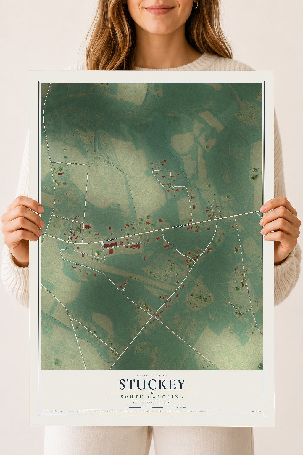 Map of Stuckey, South Carolina, 18 x 24 inch unframed archival matte print