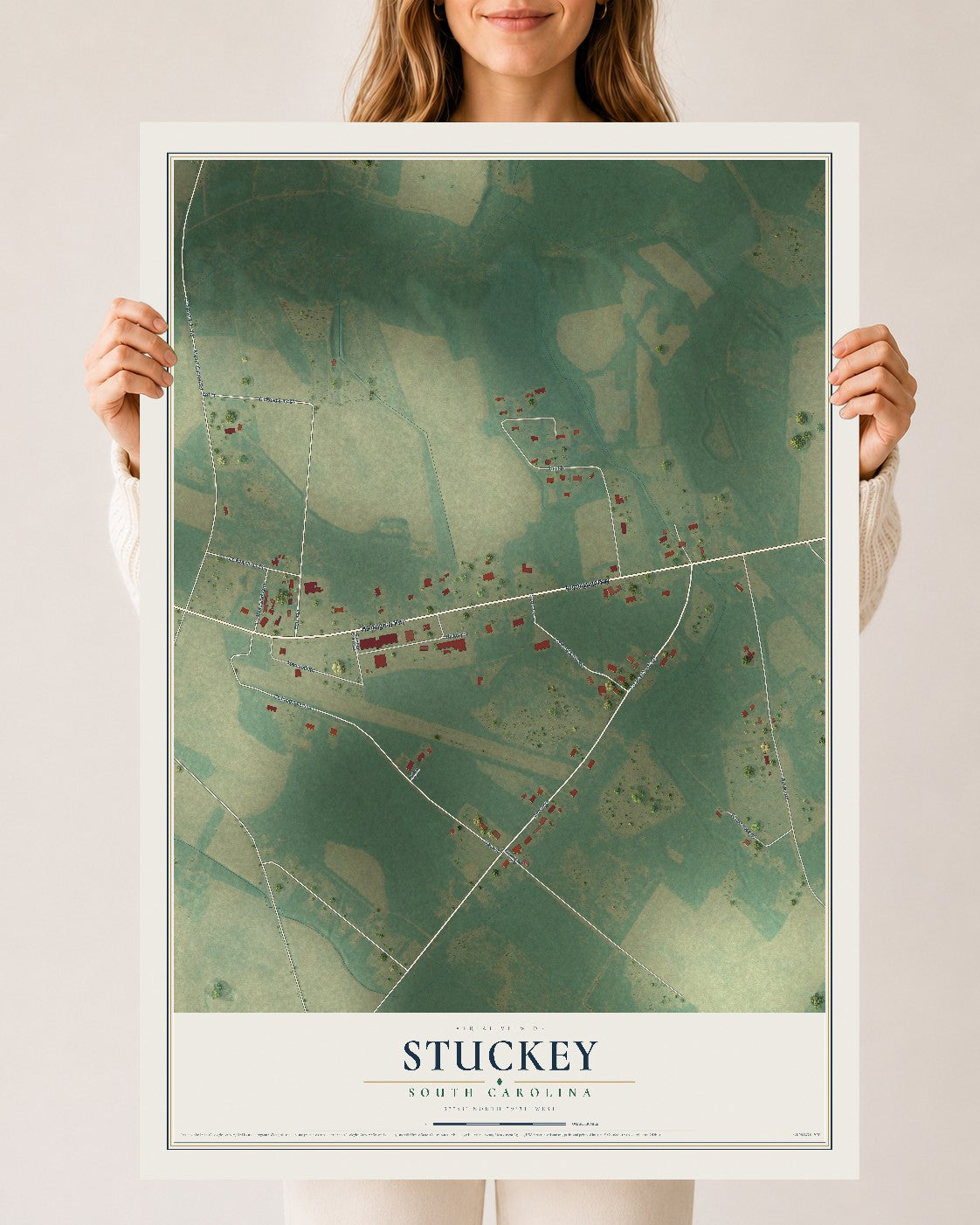 Map of Stuckey, South Carolina, 24 x 36 inch unframed archival matte print