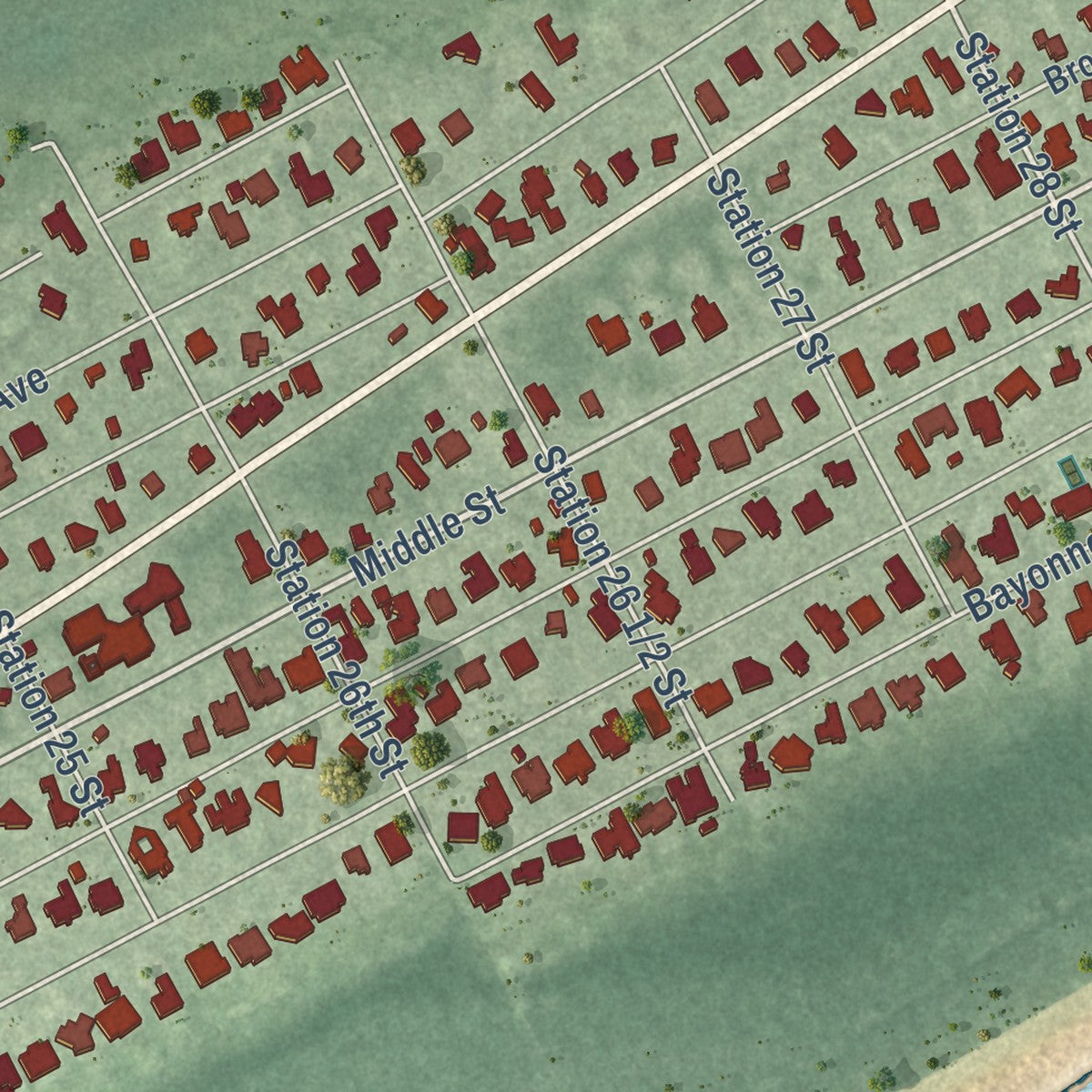 Close-up of the map of Sullivan's Island, South Carolina print showing street and building detail