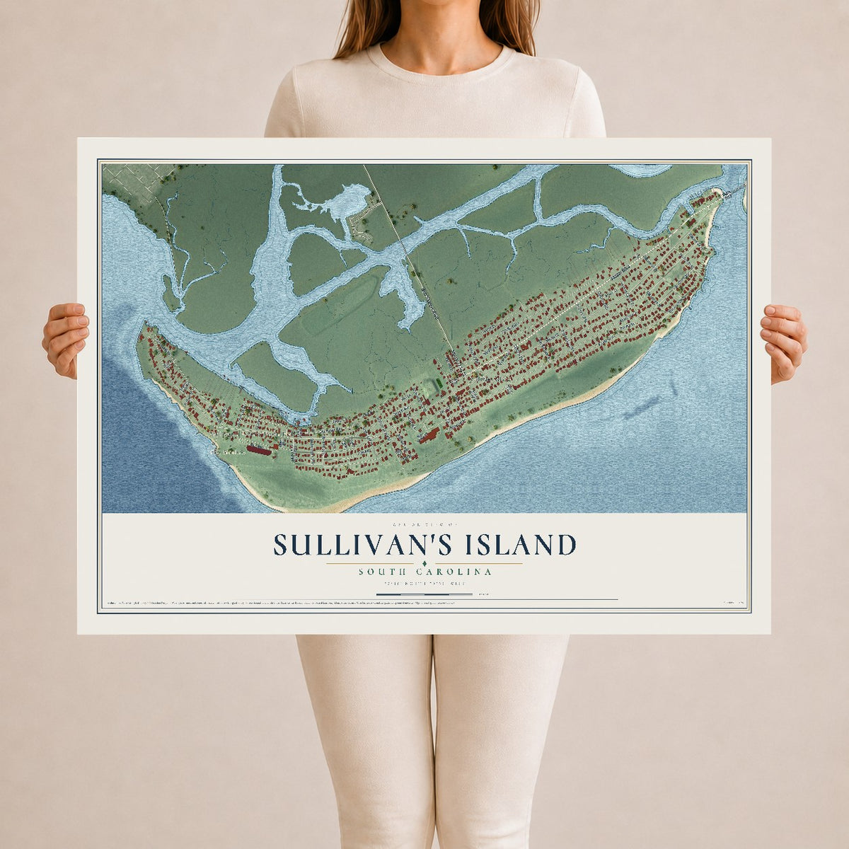 Map of Sullivan's Island, South Carolina, 24 x 36 inch unframed archival matte print