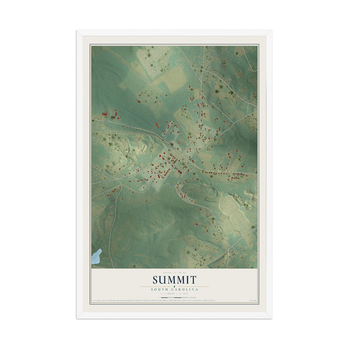 Map of Summit, South Carolina, 12 x 18 inch print in a white wood frame