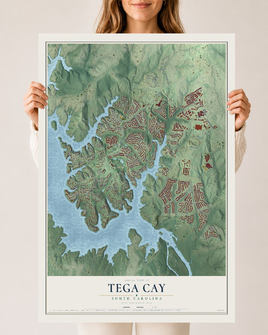Map of Tega Cay, South Carolina, 24 x 36 inch unframed archival matte print