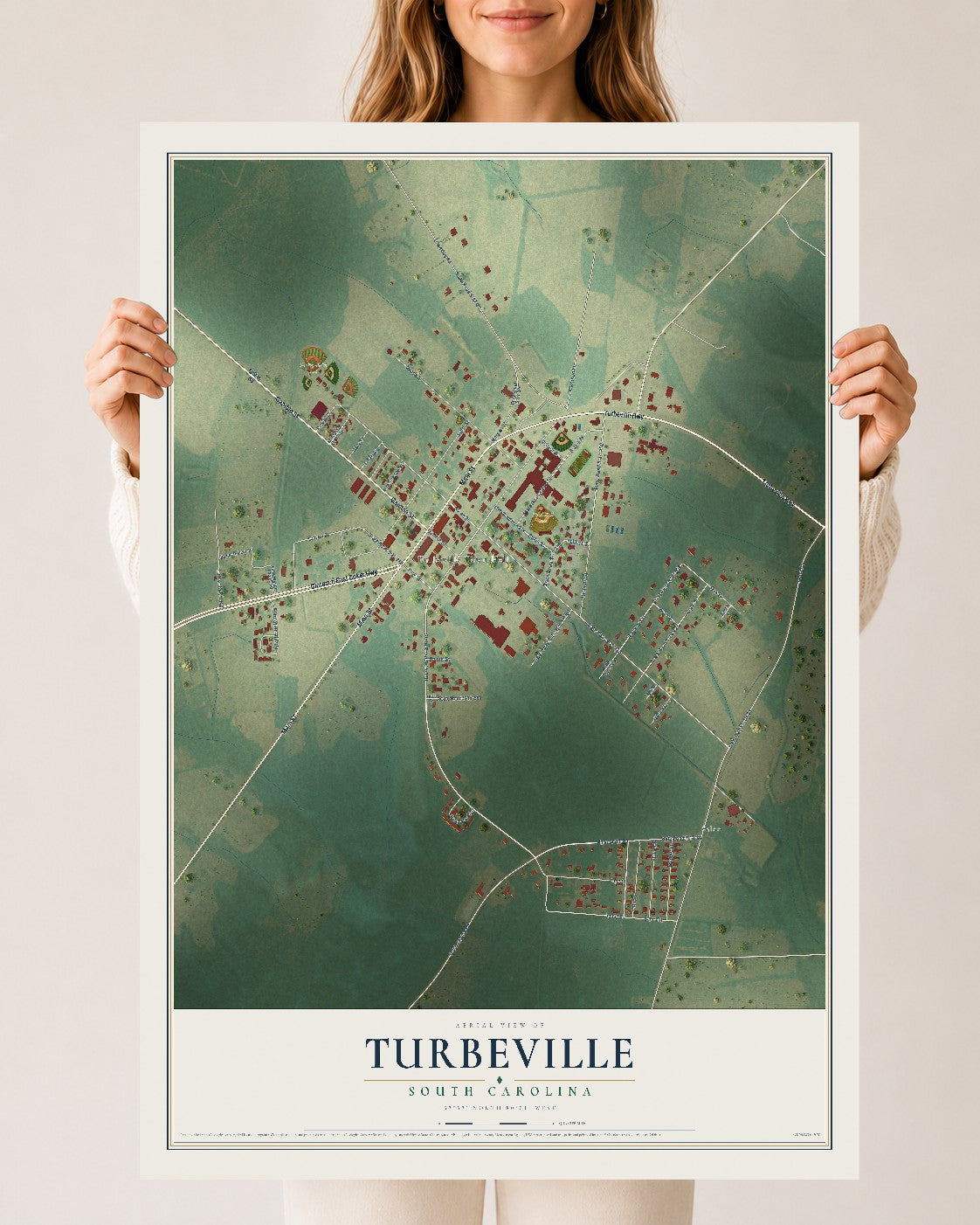 Map of Turbeville, South Carolina, 24 x 36 inch unframed archival matte print