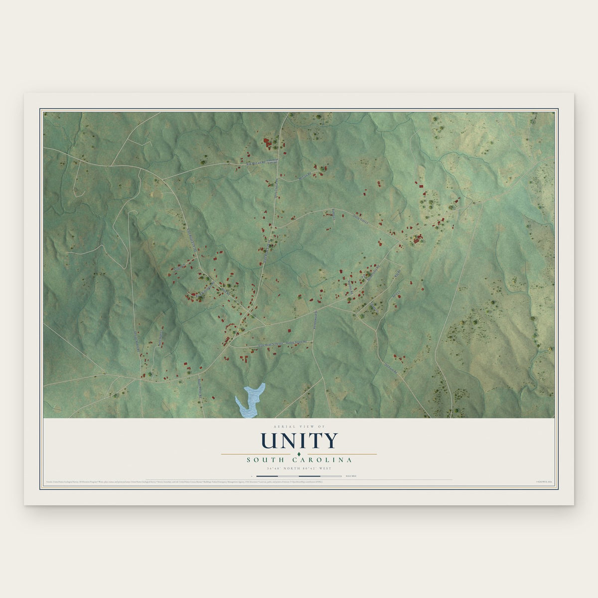 Unity, South Carolina map print, the full design