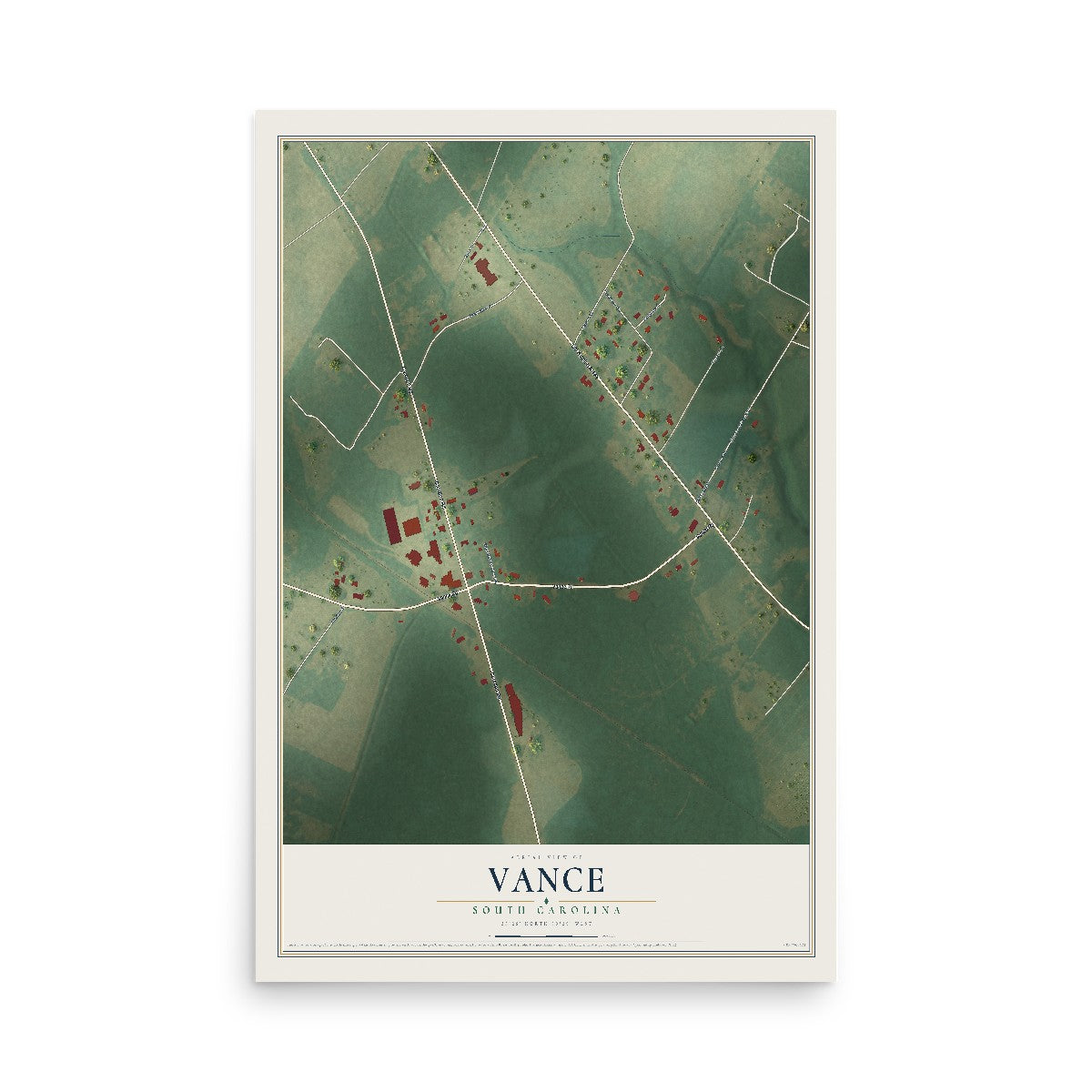 Map of Vance, South Carolina, 12 x 18 inch unframed archival matte print