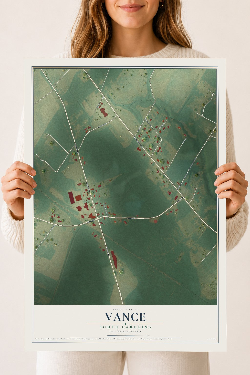 Map of Vance, South Carolina, 18 x 24 inch unframed archival matte print