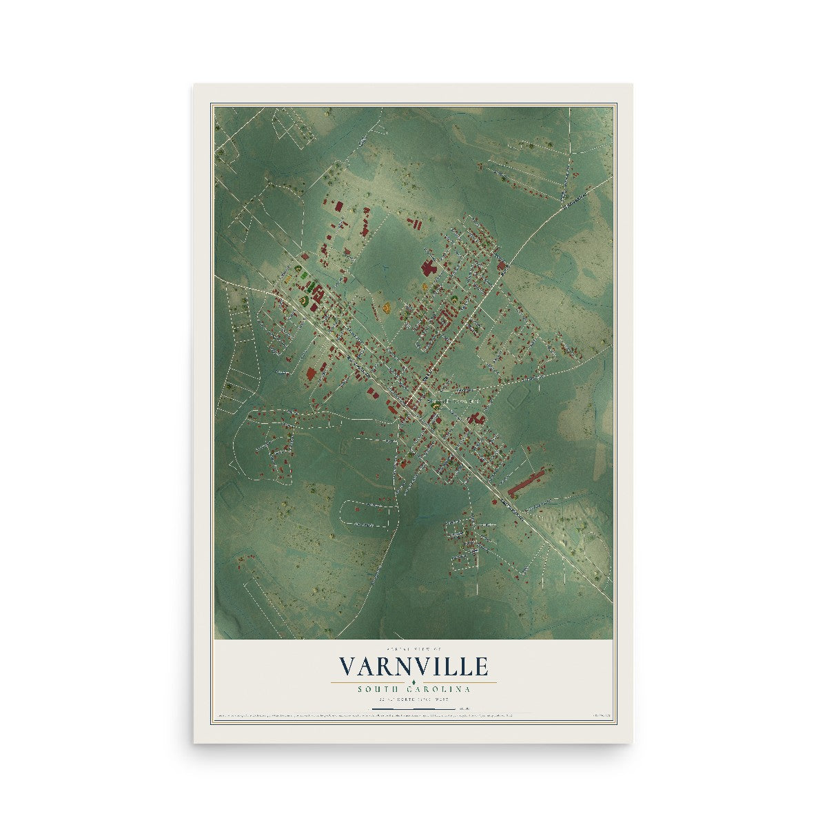 Map of Varnville, South Carolina, 12 x 18 inch unframed archival matte print
