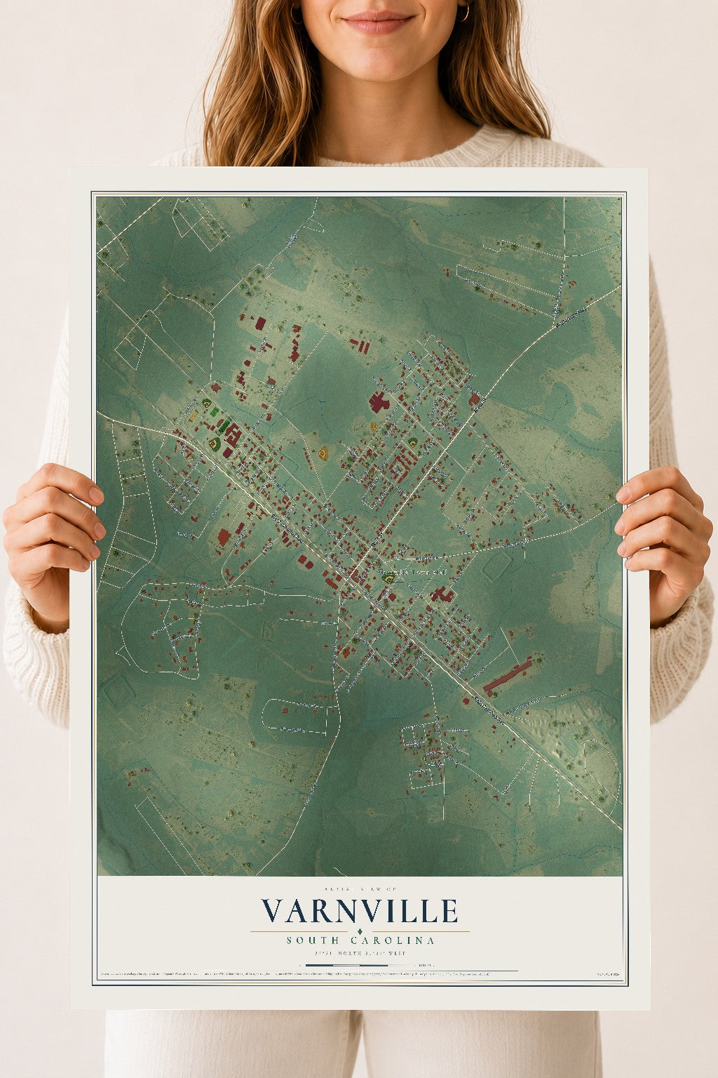 Map of Varnville, South Carolina, 18 x 24 inch unframed archival matte print