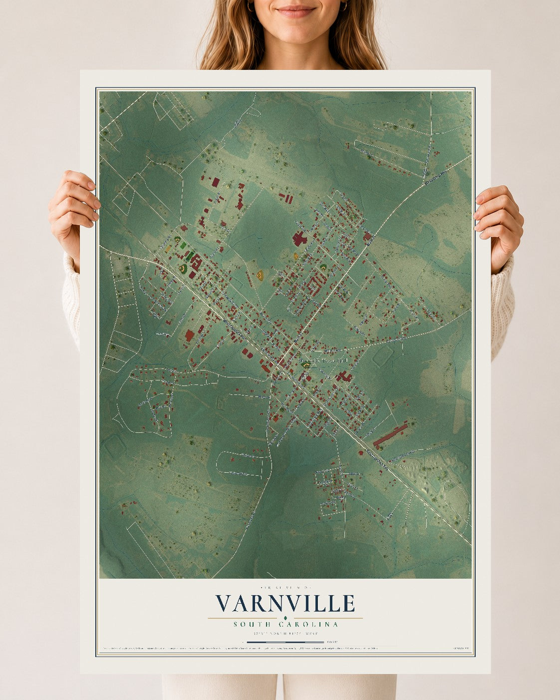 Map of Varnville, South Carolina, 24 x 36 inch unframed archival matte print