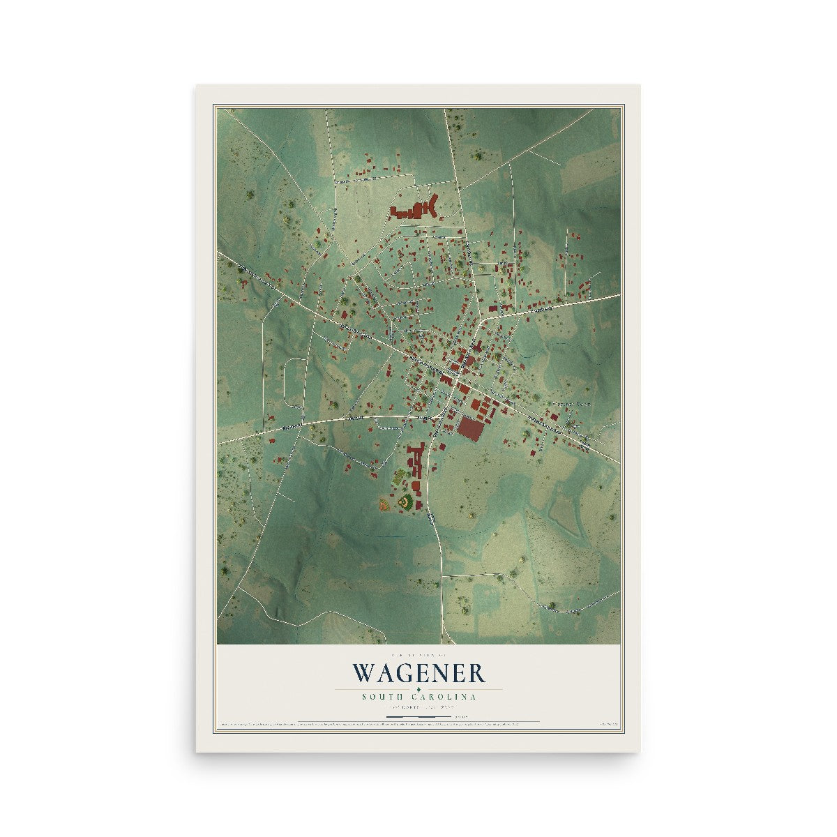 Map of Wagener, South Carolina, 12 x 18 inch unframed archival matte print