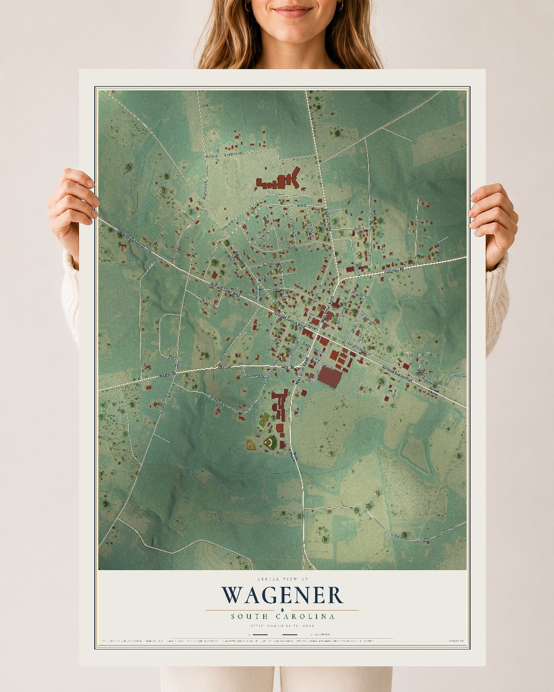 Map of Wagener, South Carolina, 24 x 36 inch unframed archival matte print