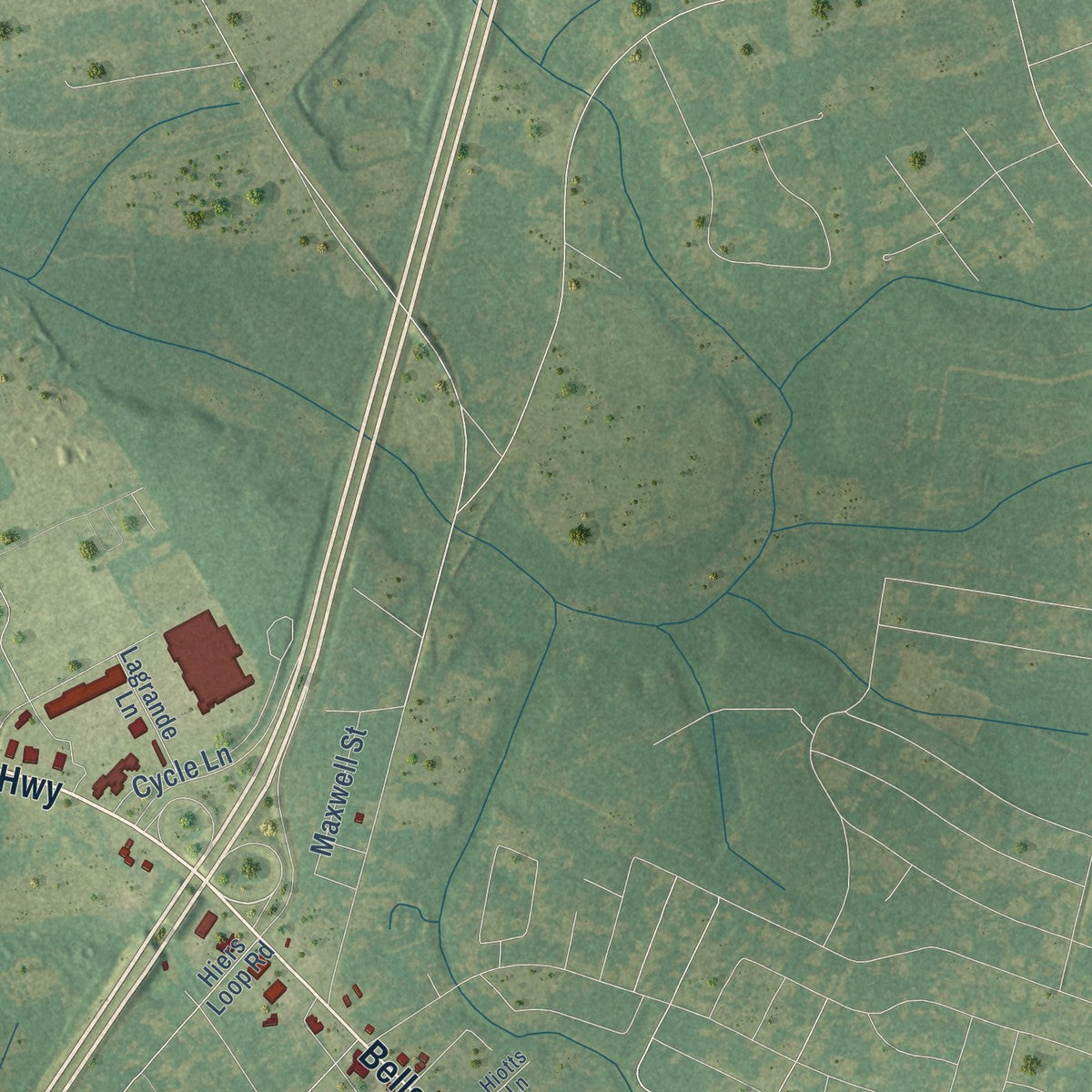Second close-up of the map of Walterboro, South Carolina print showing more streets and buildings