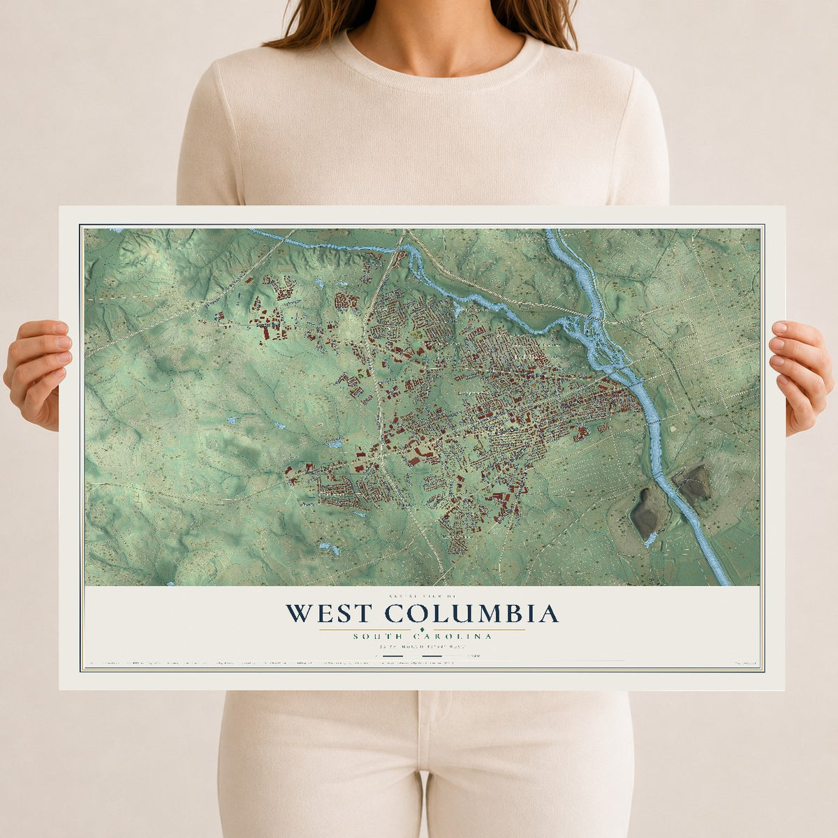 Map of West Columbia, South Carolina, 12 x 18 inch unframed archival matte print