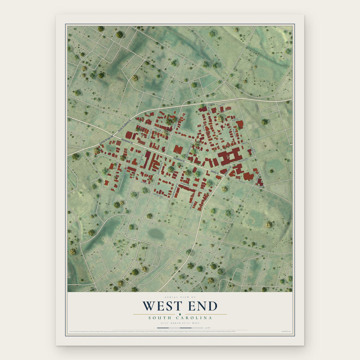 West End, South Carolina map print, the full design
