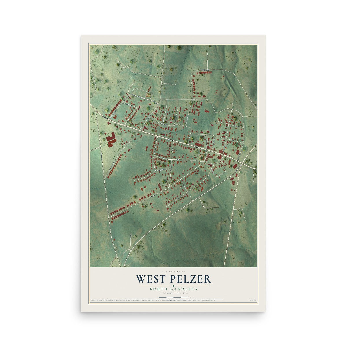 Map of West Pelzer, South Carolina, 12 x 18 inch unframed archival matte print