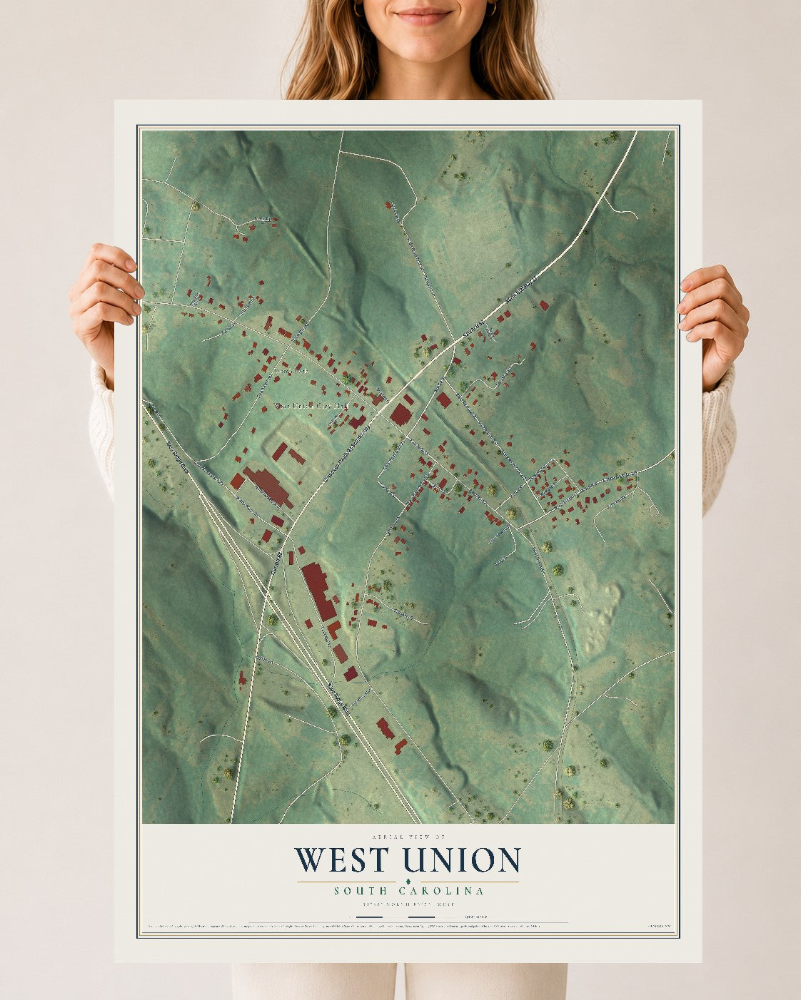 Map of West Union, South Carolina, 24 x 36 inch unframed archival matte print