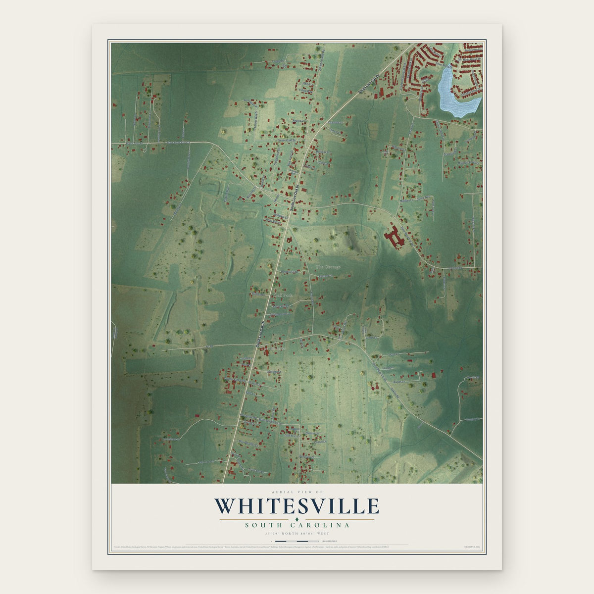 Whitesville, South Carolina map print, the full design