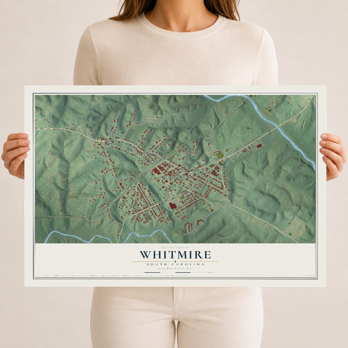Map of Whitmire, South Carolina, 12 x 18 inch unframed archival matte print