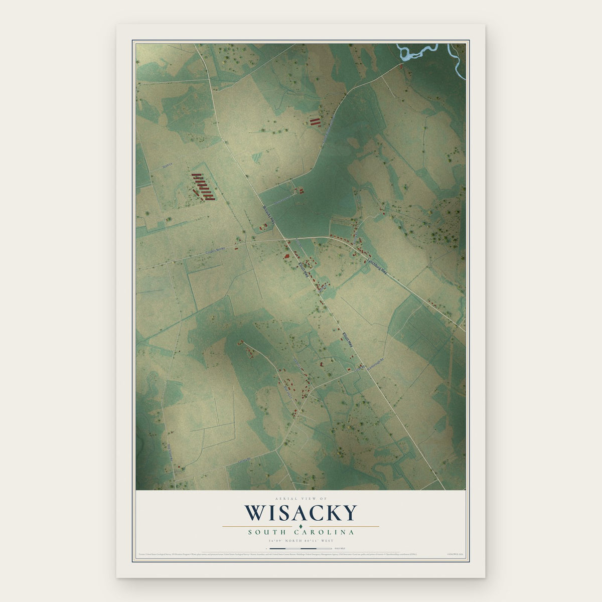 Wisacky, South Carolina map print, the full design