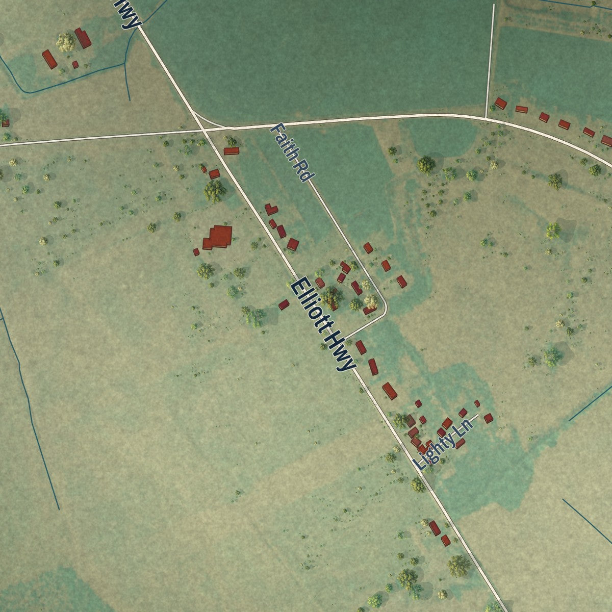 Close-up of the map of Wisacky, South Carolina print showing street and building detail