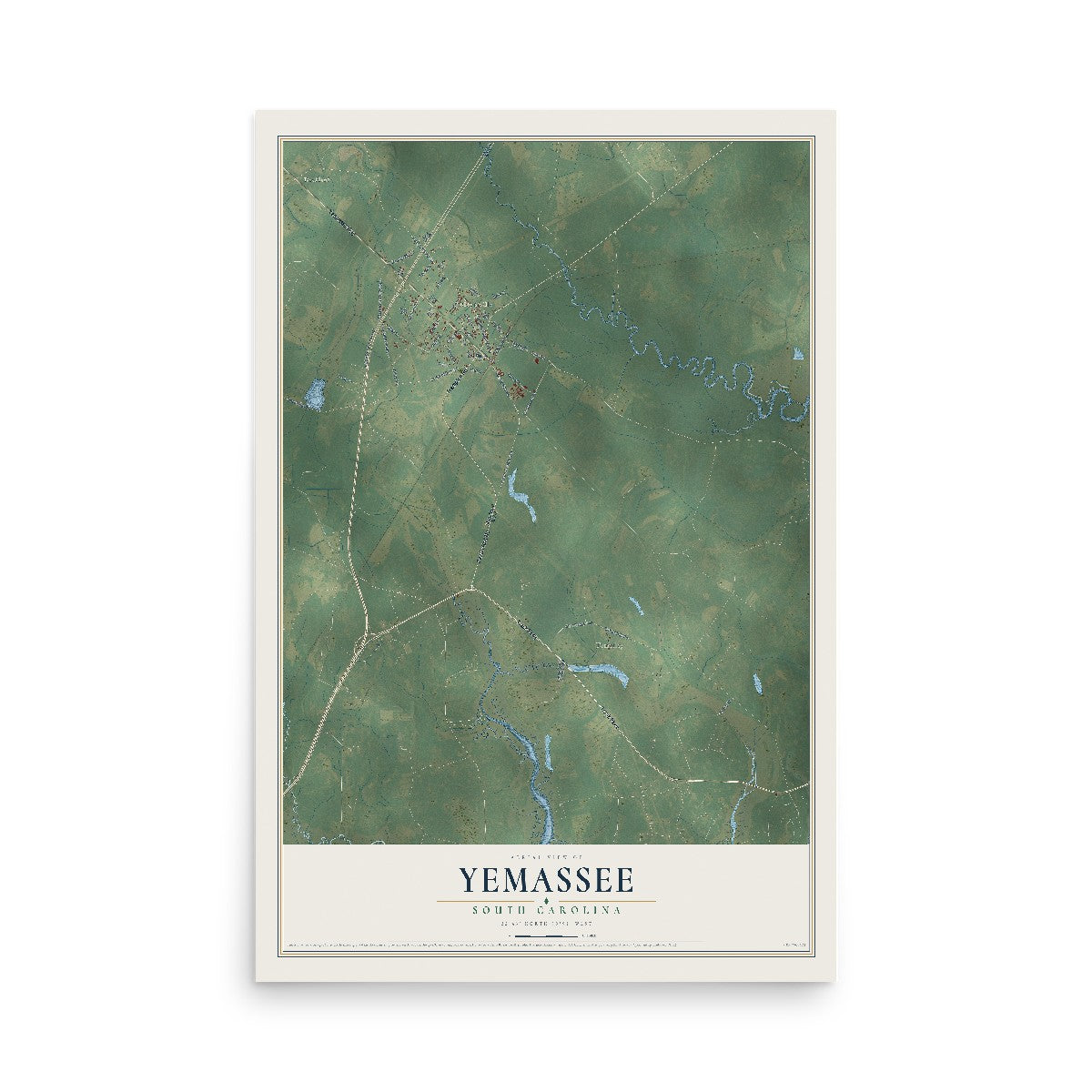 Map of Yemassee, South Carolina, 12 x 18 inch unframed archival matte print