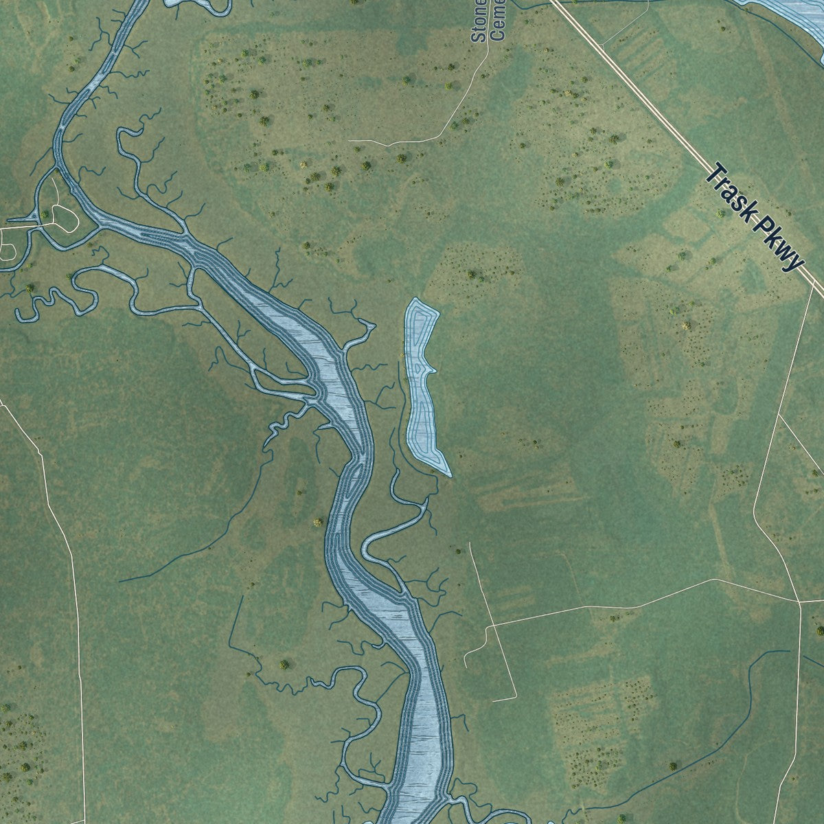 Second close-up of the map of Yemassee, South Carolina print showing more streets and buildings