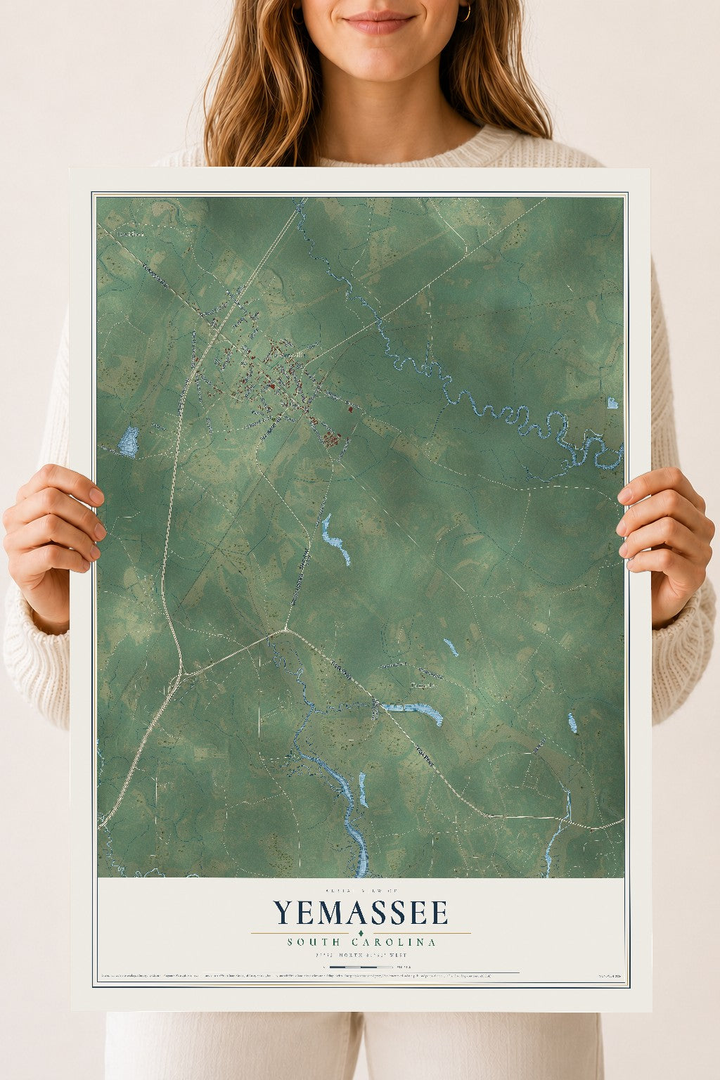 Map of Yemassee, South Carolina, 18 x 24 inch unframed archival matte print