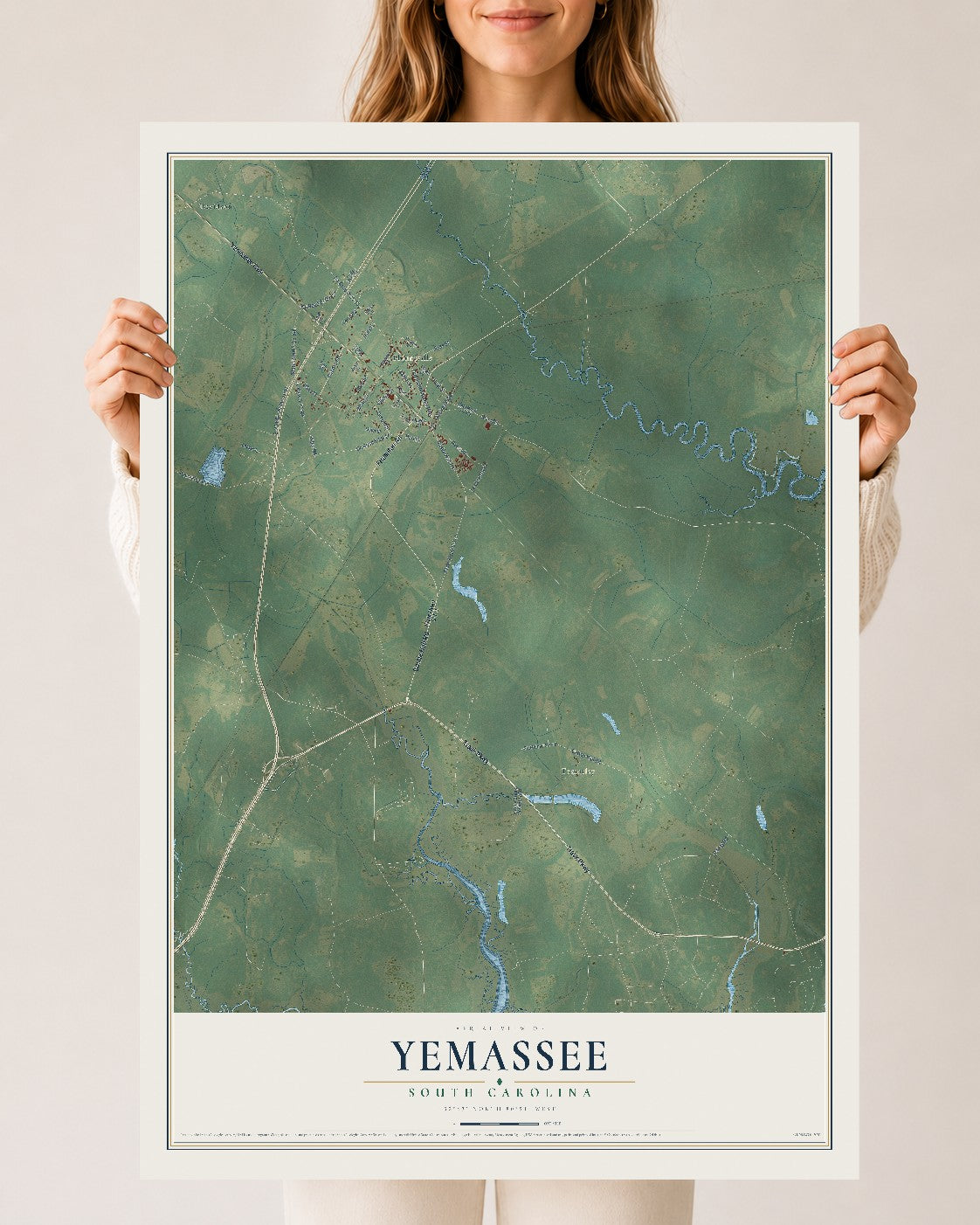 Map of Yemassee, South Carolina, 24 x 36 inch unframed archival matte print