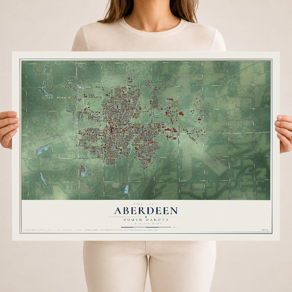 Map of Aberdeen, South Dakota, 18 x 24 inch unframed archival matte print