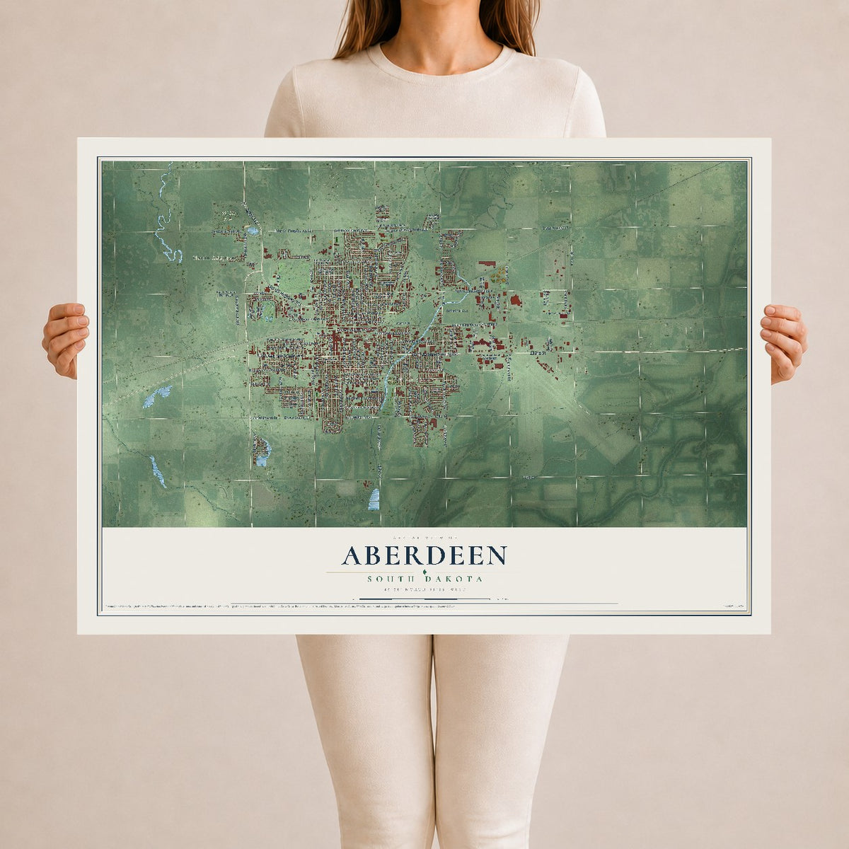 Map of Aberdeen, South Dakota, 24 x 36 inch unframed archival matte print