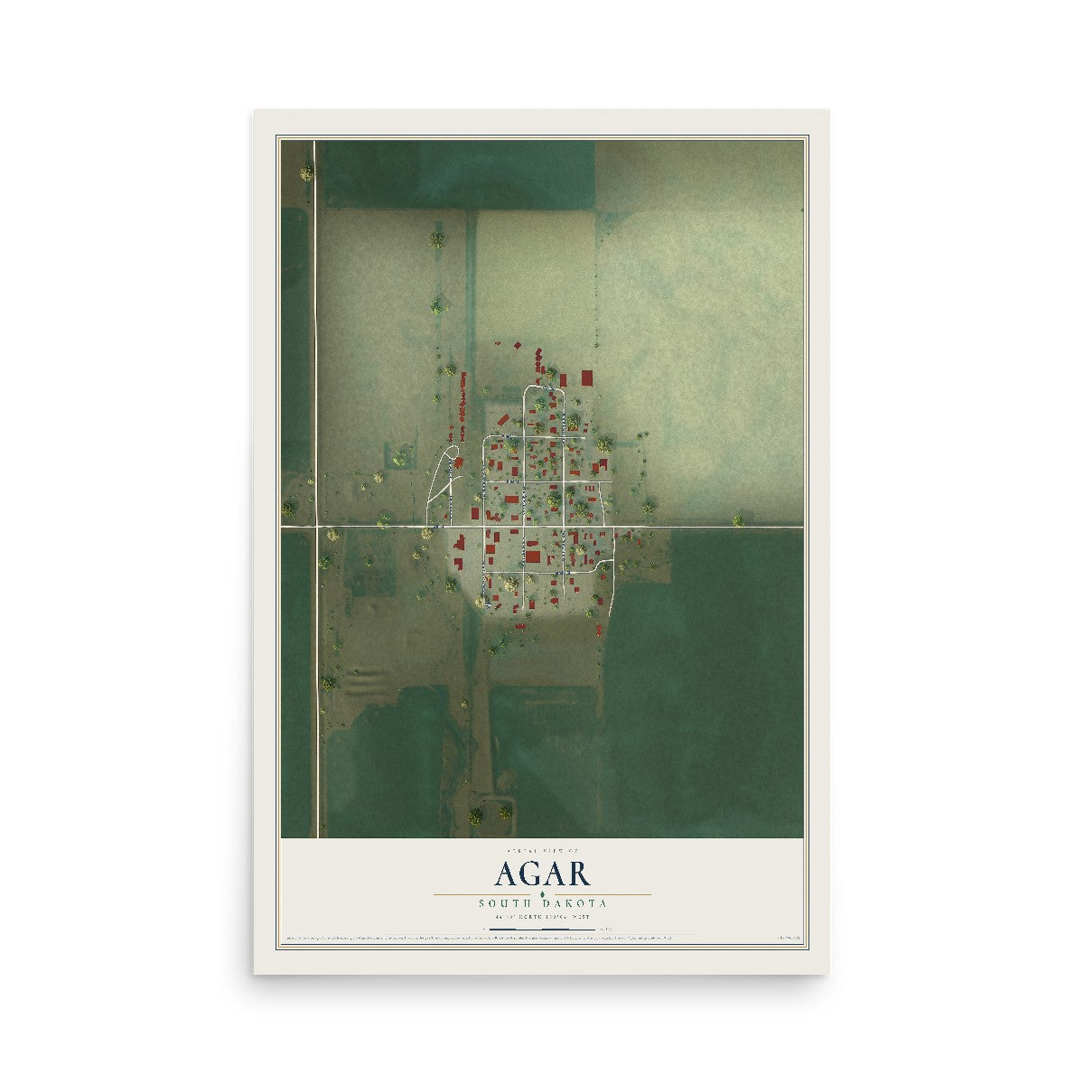 Map of Agar, South Dakota, 12 x 18 inch unframed archival matte print