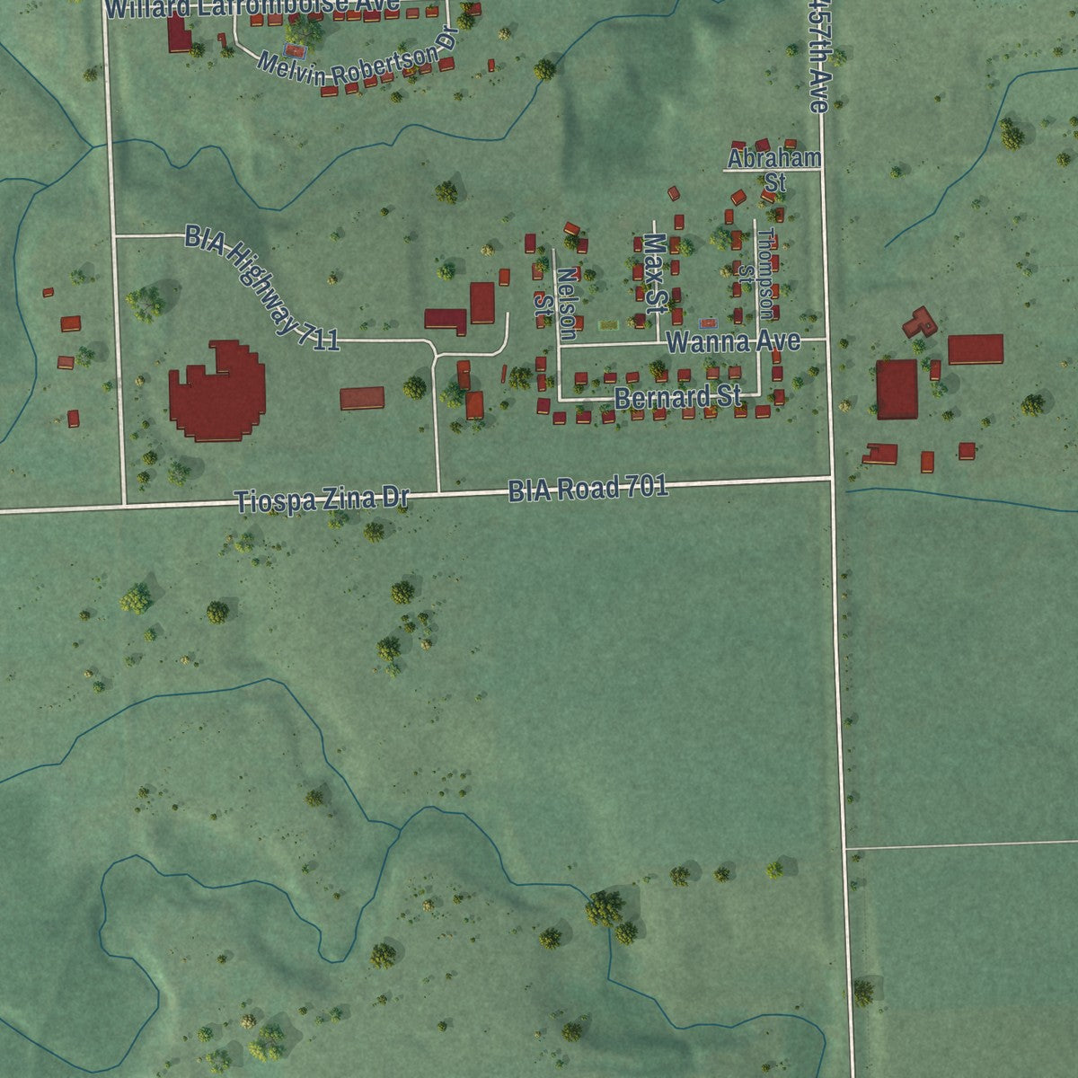 Close-up of the map of Agency Village, South Dakota print showing street and building detail