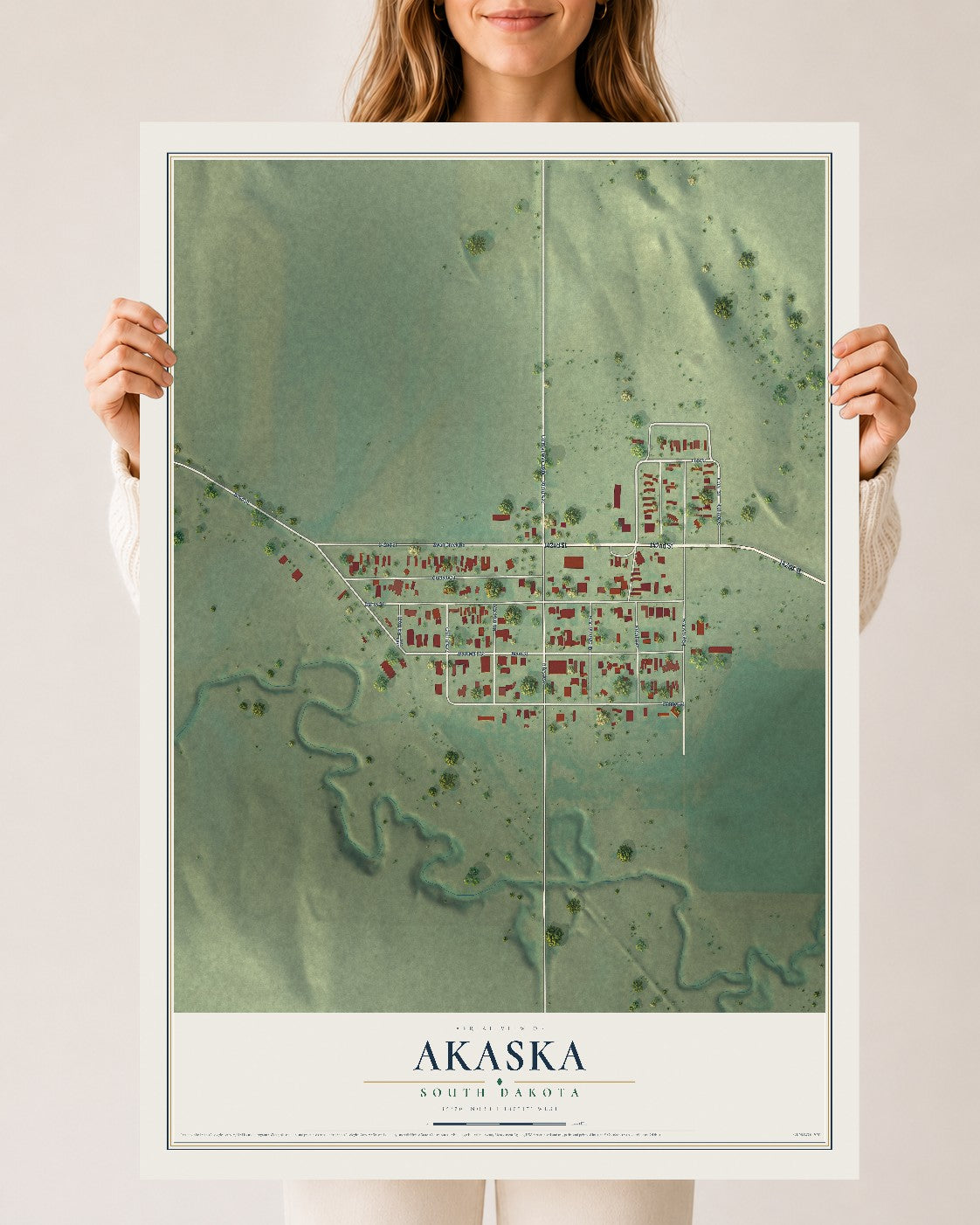 Map of Akaska, South Dakota, 24 x 36 inch unframed archival matte print