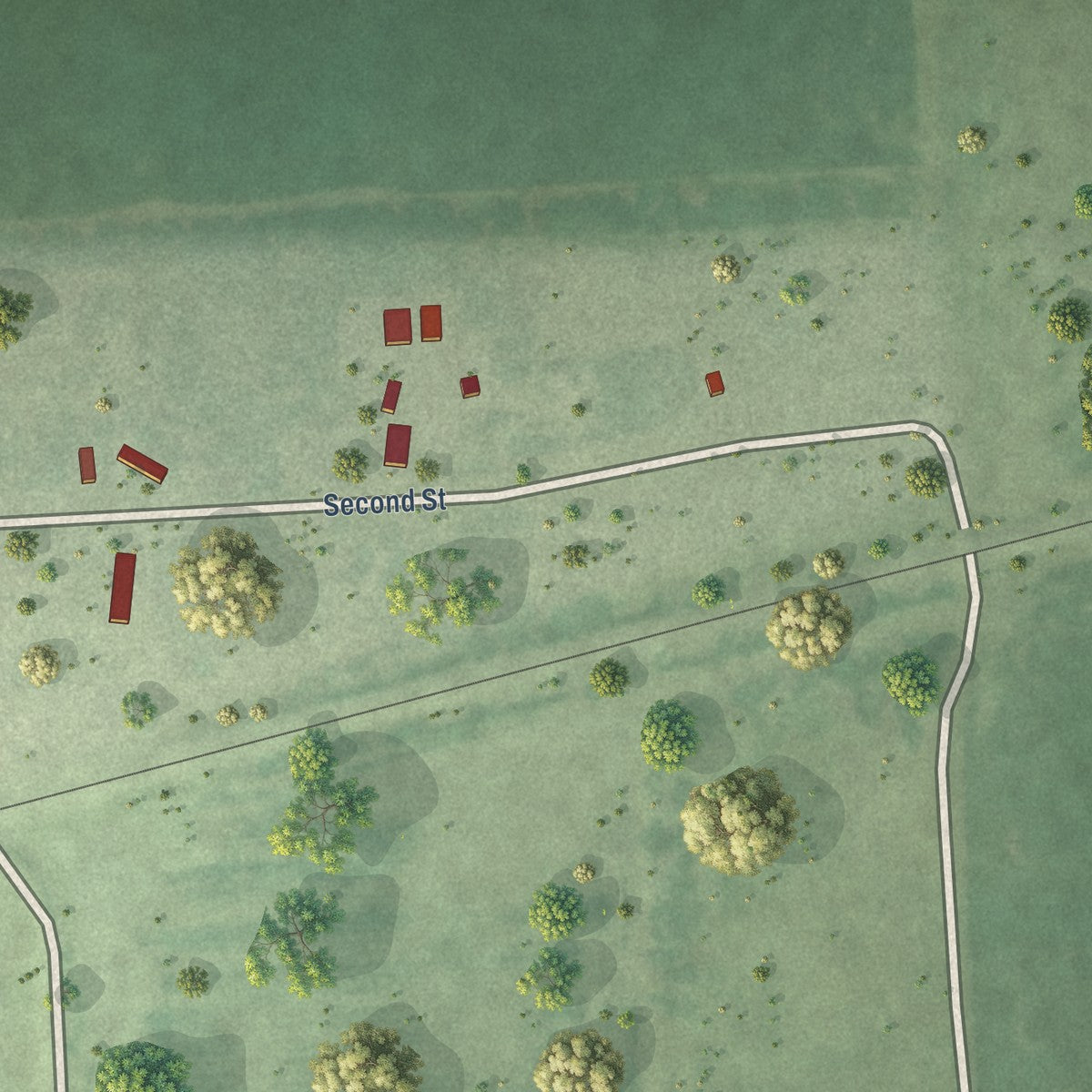 Second close-up of the map of Albee, South Dakota print showing more streets and buildings