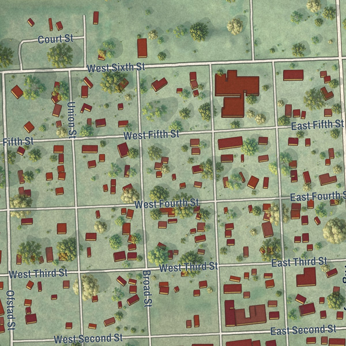 Close-up of the map of Alcester, South Dakota print showing street and building detail