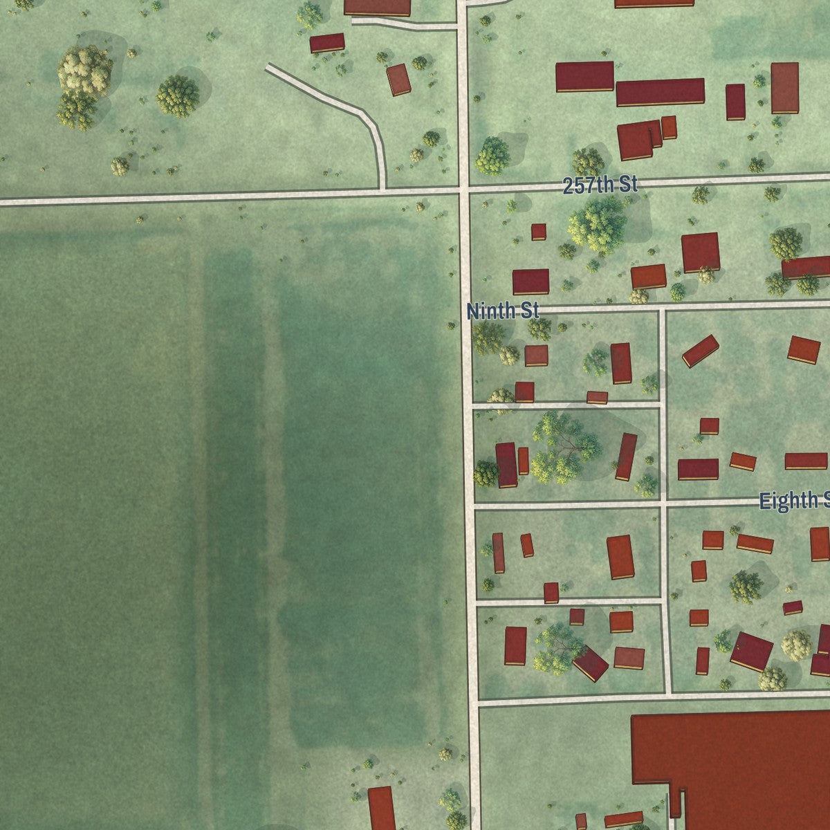 Second close-up of the map of Alexandria, South Dakota print showing more streets and buildings