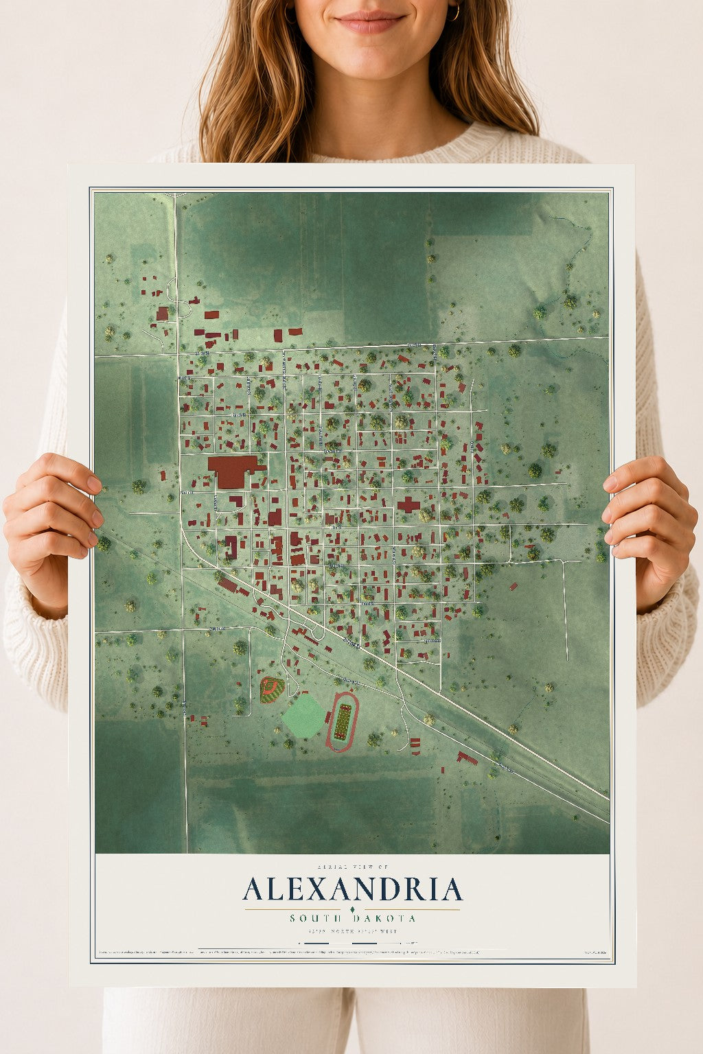 Map of Alexandria, South Dakota, 18 x 24 inch unframed archival matte print