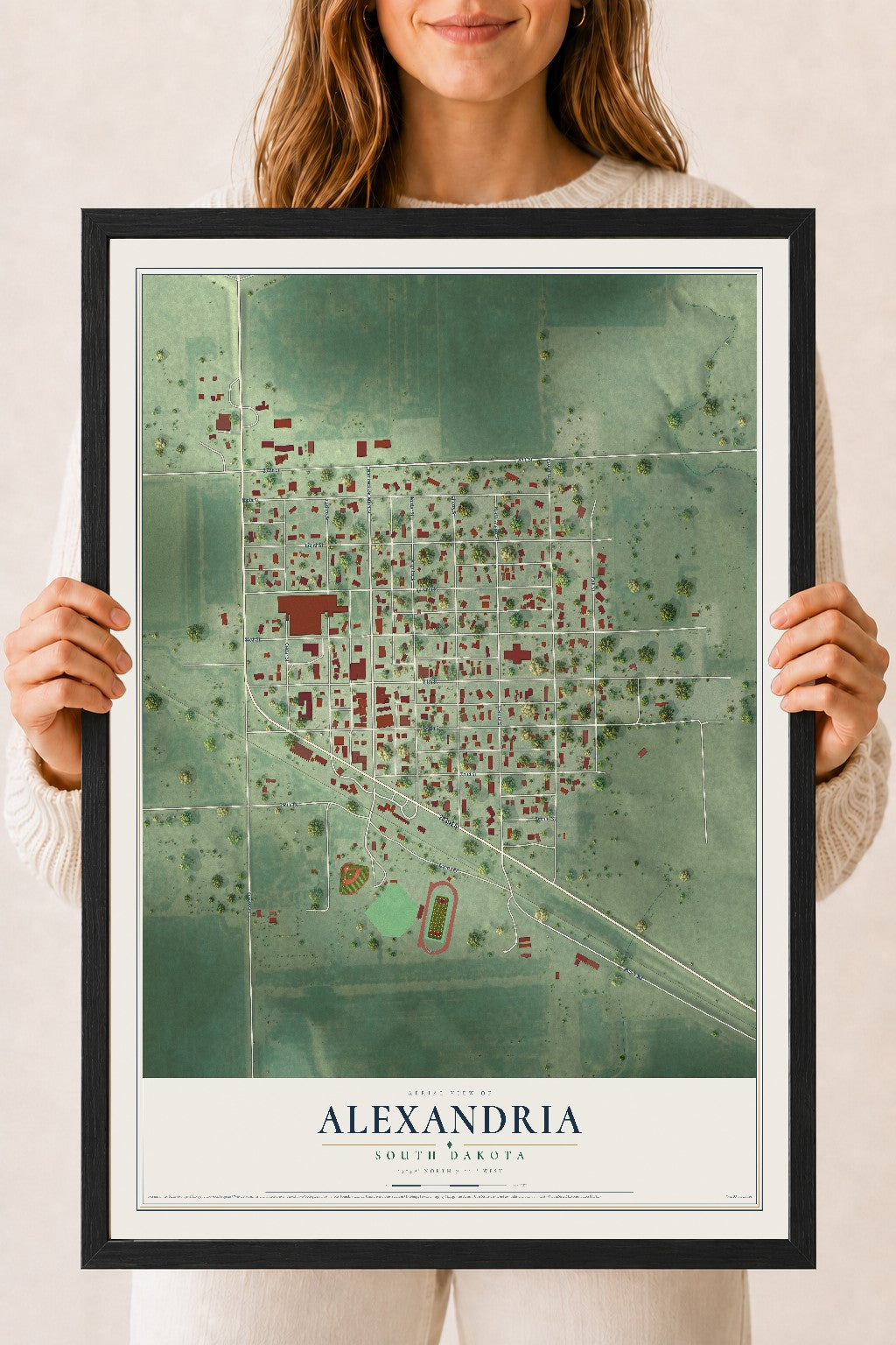 Map of Alexandria, South Dakota, 18 x 24 inch print in a black wood frame