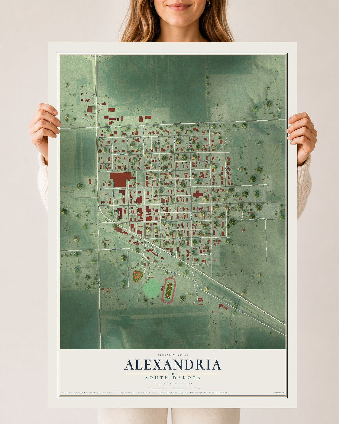 Map of Alexandria, South Dakota, 24 x 36 inch unframed archival matte print