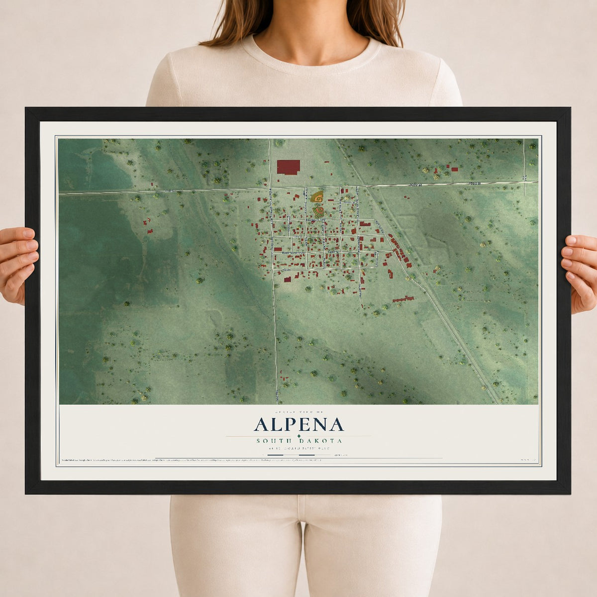 Map of Alpena, South Dakota, 18 x 24 inch print in a black wood frame