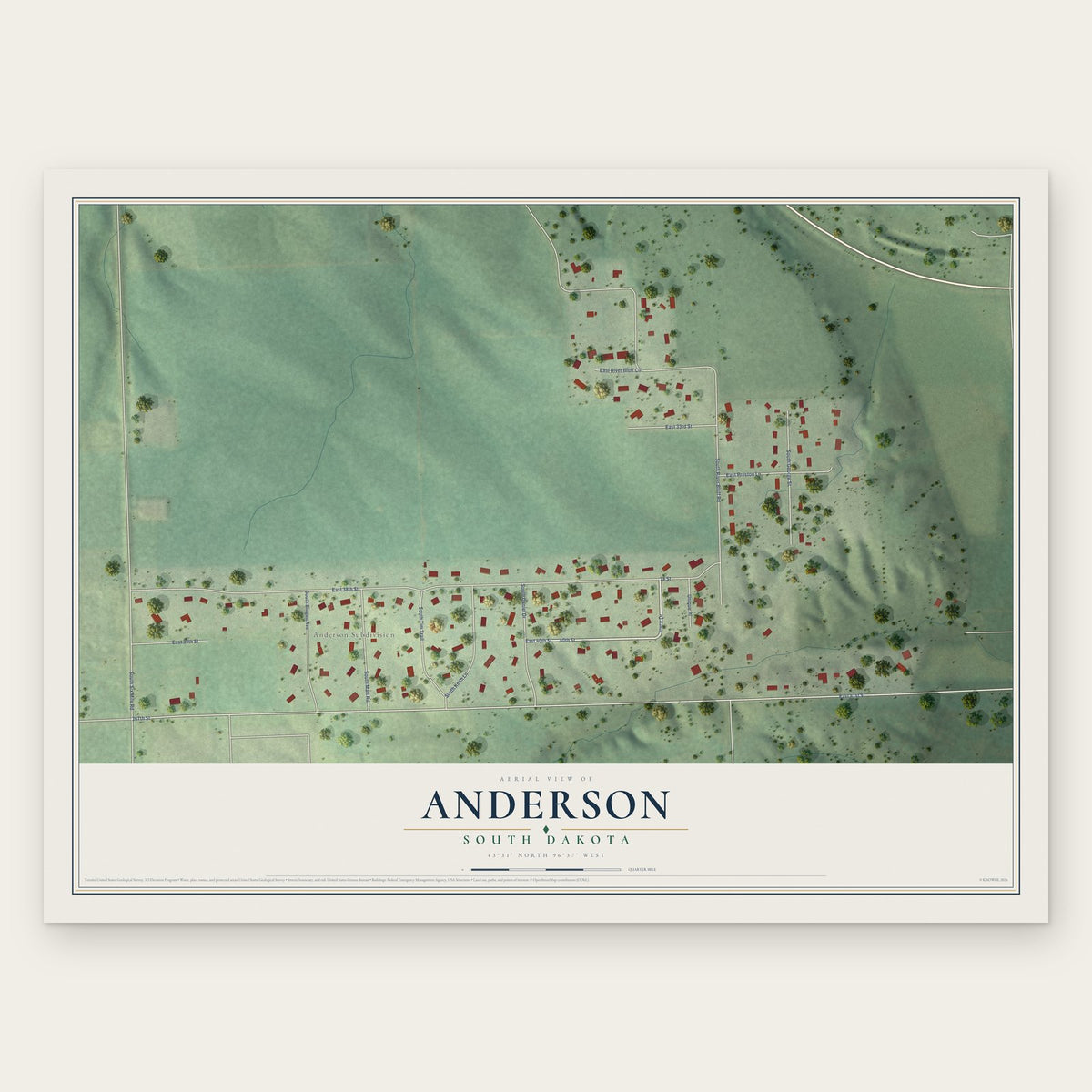 Anderson, South Dakota map print, the full design