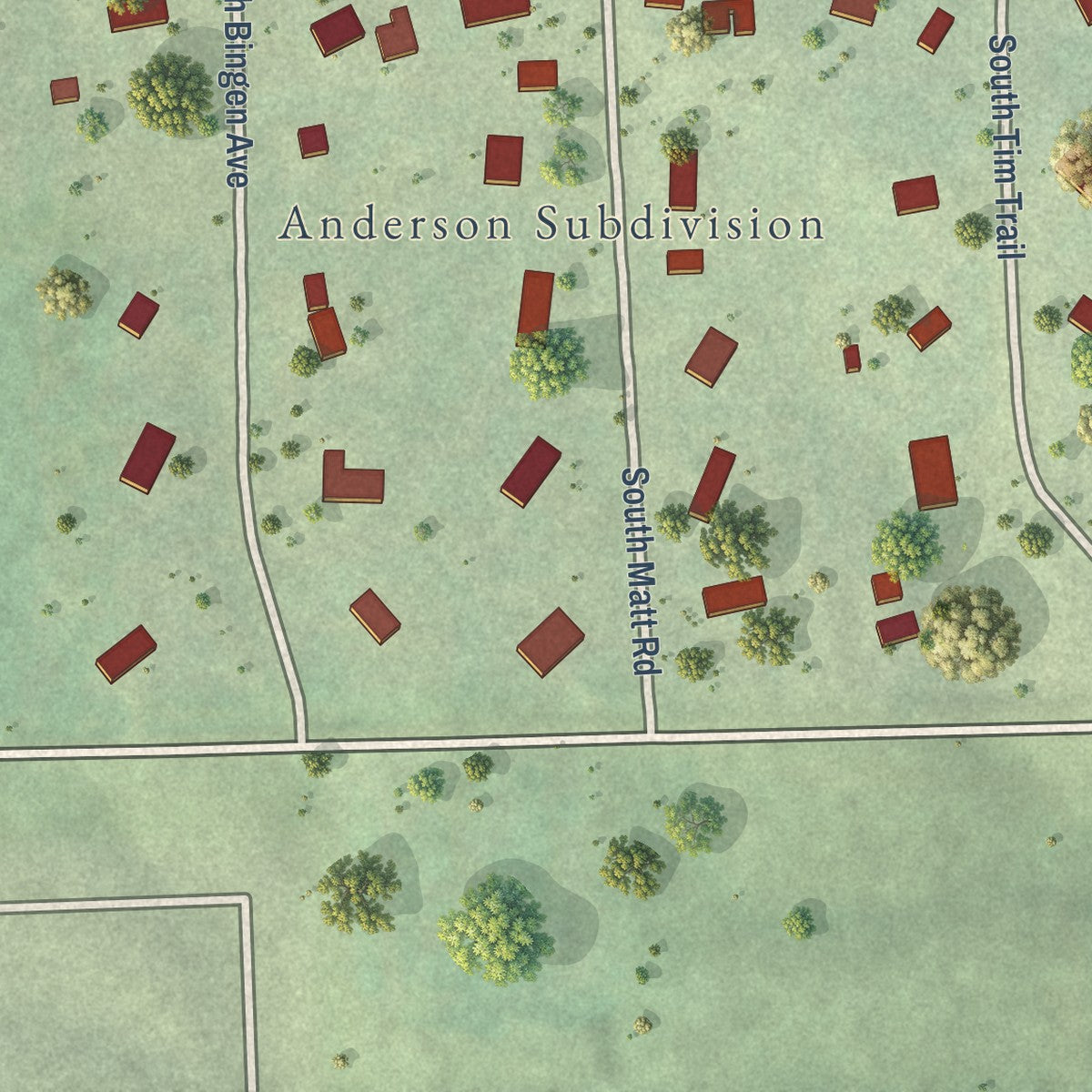 Close-up of the map of Anderson, South Dakota print showing street and building detail