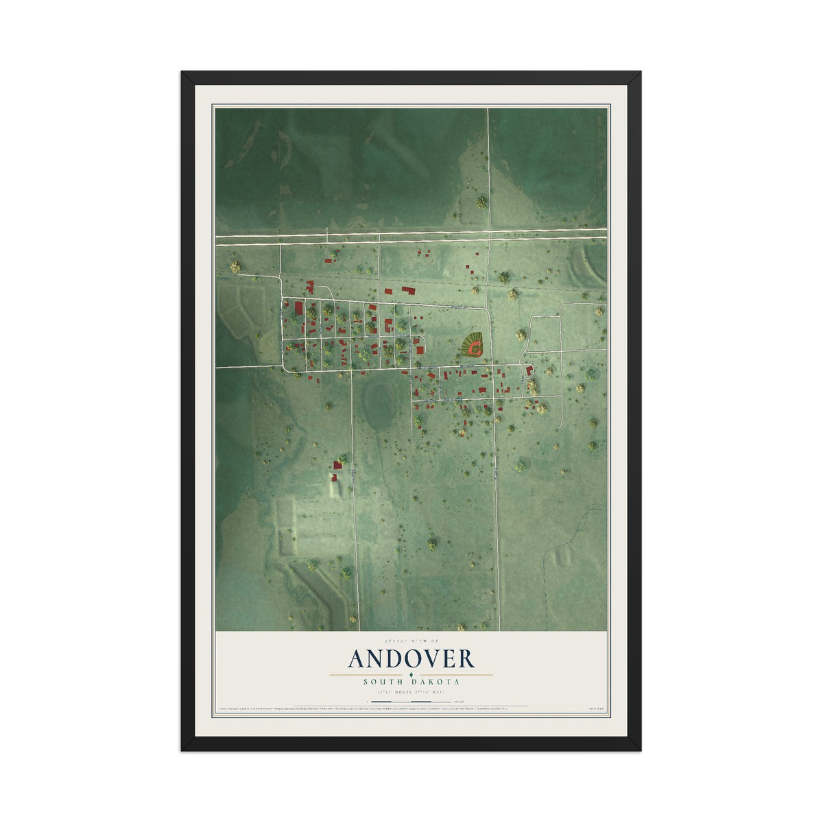 Map of Andover, South Dakota, 12 x 18 inch print in a black wood frame