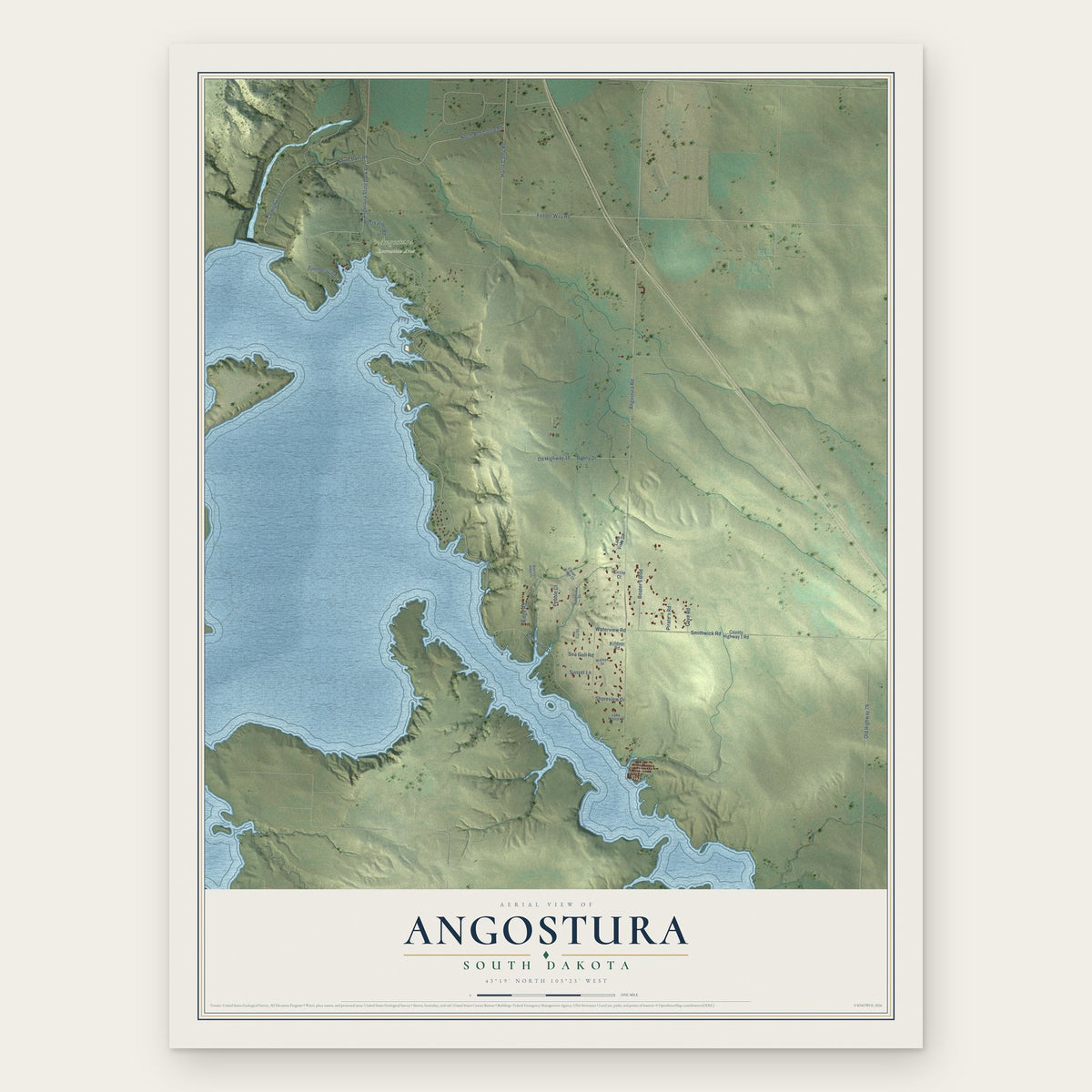 Angostura, South Dakota map print, the full design