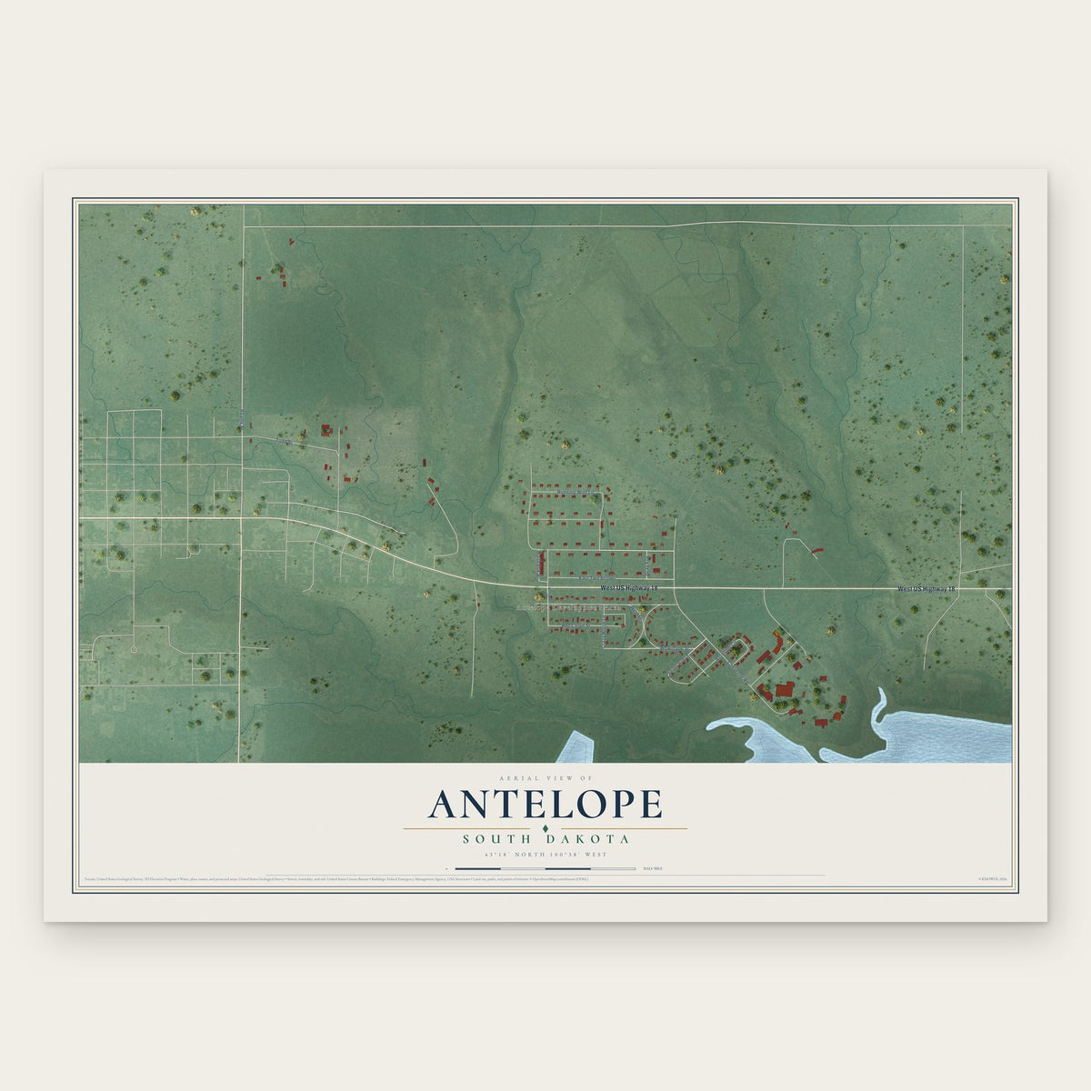 Antelope, South Dakota map print, the full design