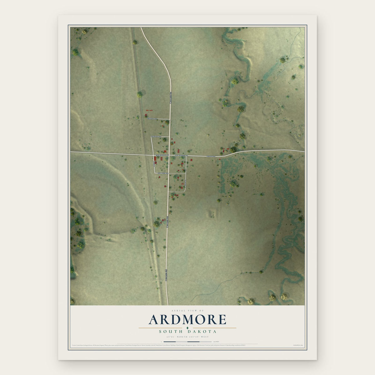 Ardmore, South Dakota map print, the full design