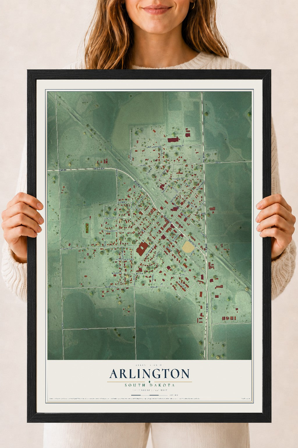 Map of Arlington, South Dakota, 18 x 24 inch print in a black wood frame