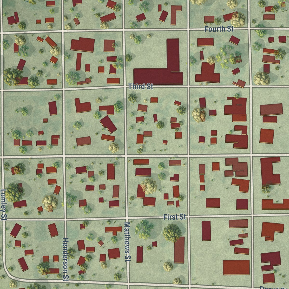 Close-up of the map of Armour, South Dakota print showing street and building detail